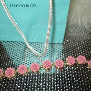 Mauve Roses w goldtone novelty bracelet w/adjustable clasp Costume&CUTE!